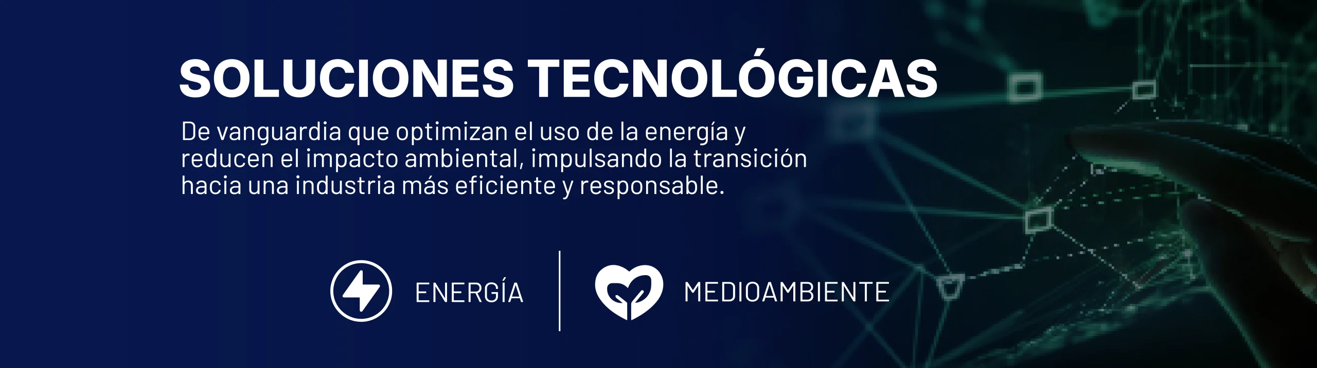 Banner informativo de Kalfrisa mostrando sus soluciones industriales en tratamiento térmico, medioambiente y energía, junto a una imagen de instalación industrial moderna.